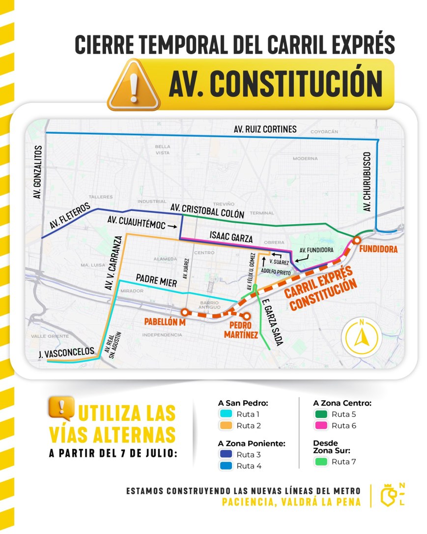 Arranca este lunes 7 de julio cierre temporal del Carril Exprés por obras del Metro