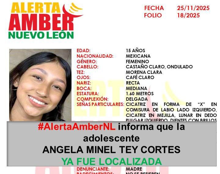 Localizan con vida a Ángela Minel Tey Cortés en Tamaulipas
