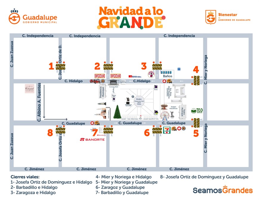 Anuncian cierres viales en Guadalupe por Posada y Desfile Navideño 2025