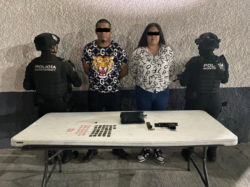 Detienen a pareja con droga y arma en el centro de Monterrey; destacan operativo preventivo
